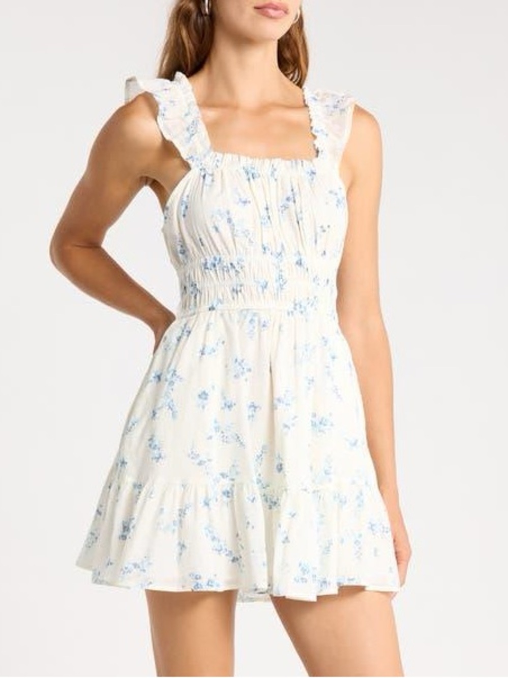 Abound White Mini Dress with Light Blue Floral Print XL NWOT